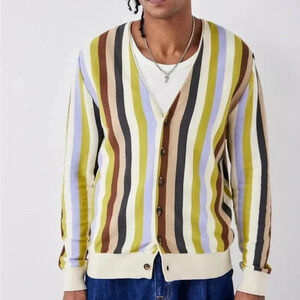 Checks Men’s Downtown Multi Stripe Button Down Cardigan Medium M Grandpa Retro